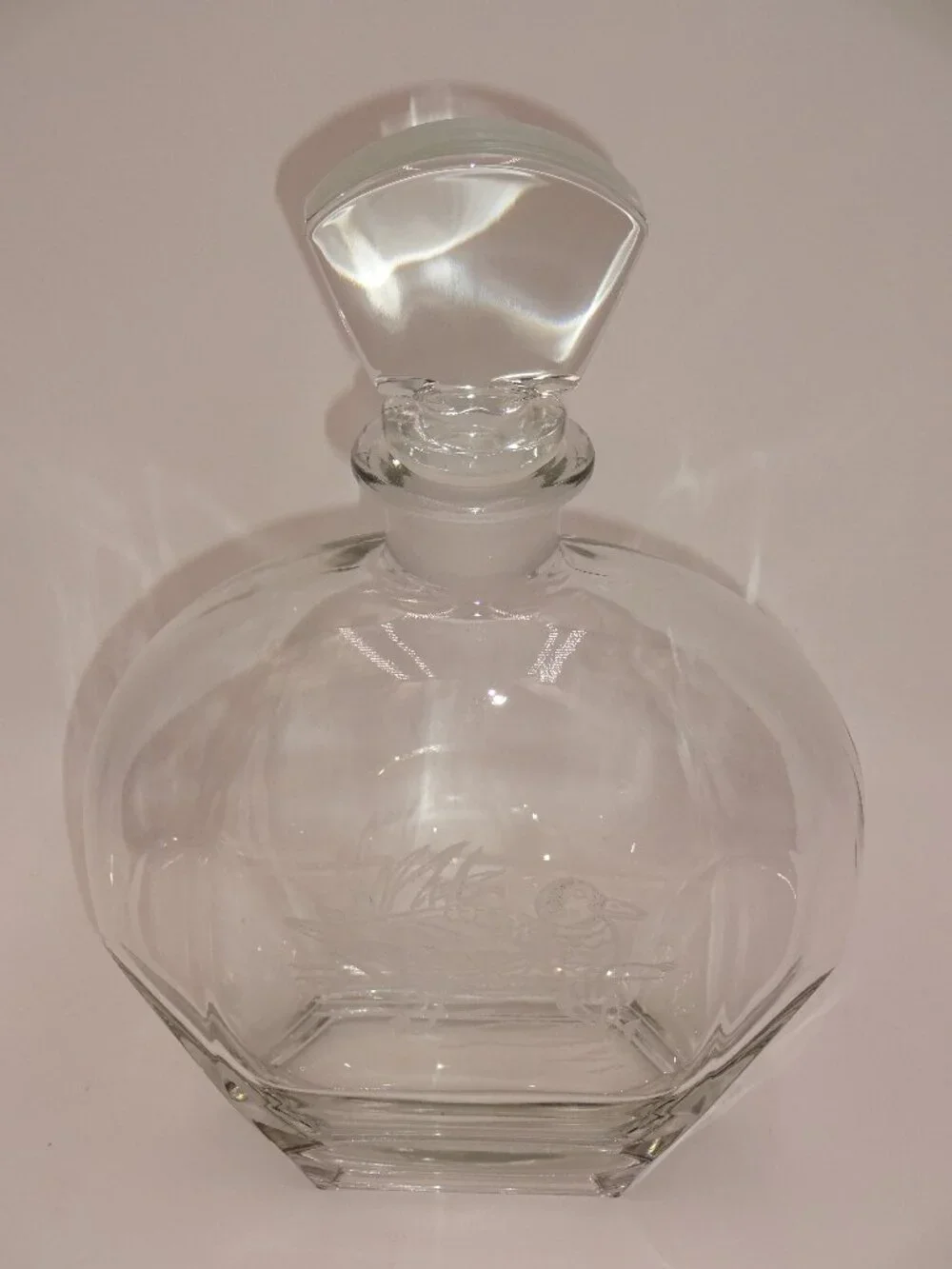 Vintage 1970s Luigi Bormioli Light & Music Crystal Decanter Etched Mallard Duck